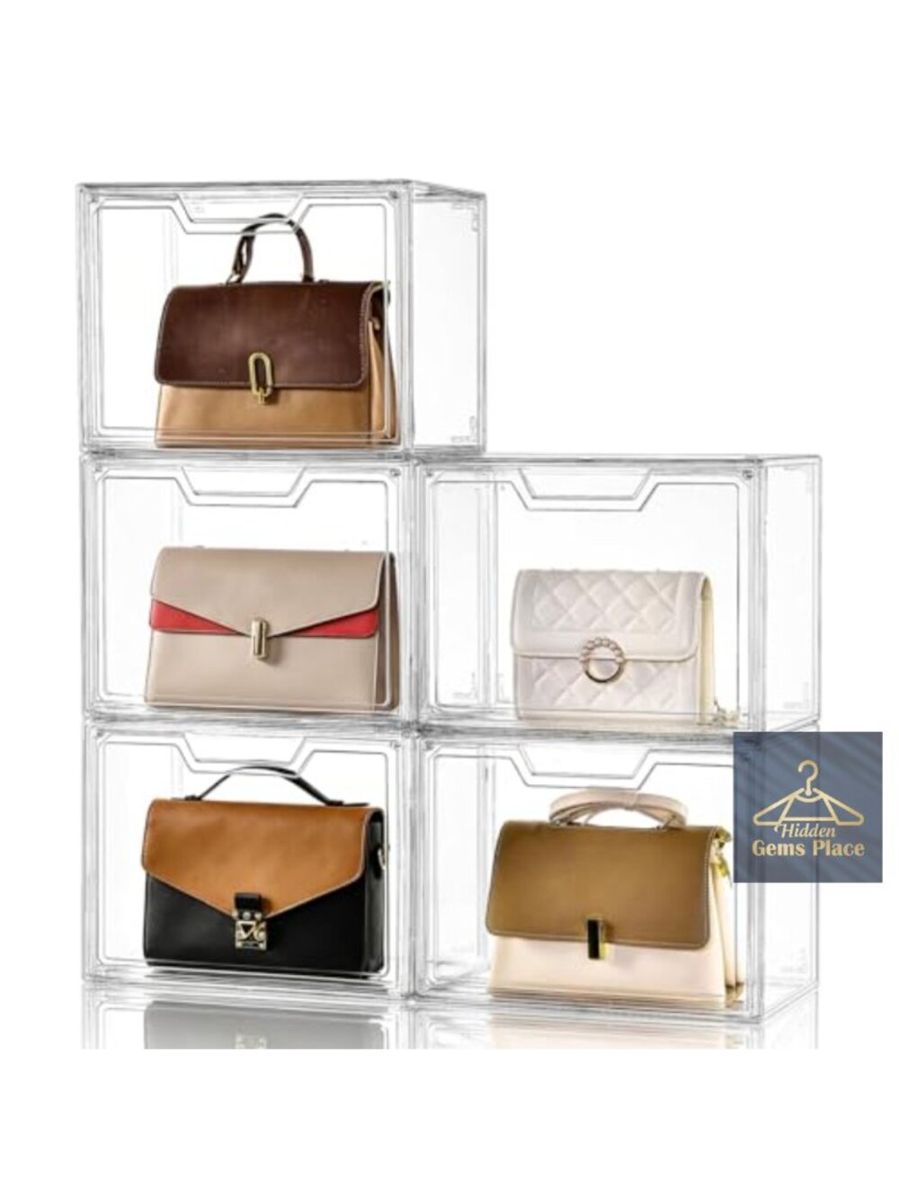 Acrylic Purse Organizer Display Case Magnetic Door Stackable Storage Bin 5 Pack
